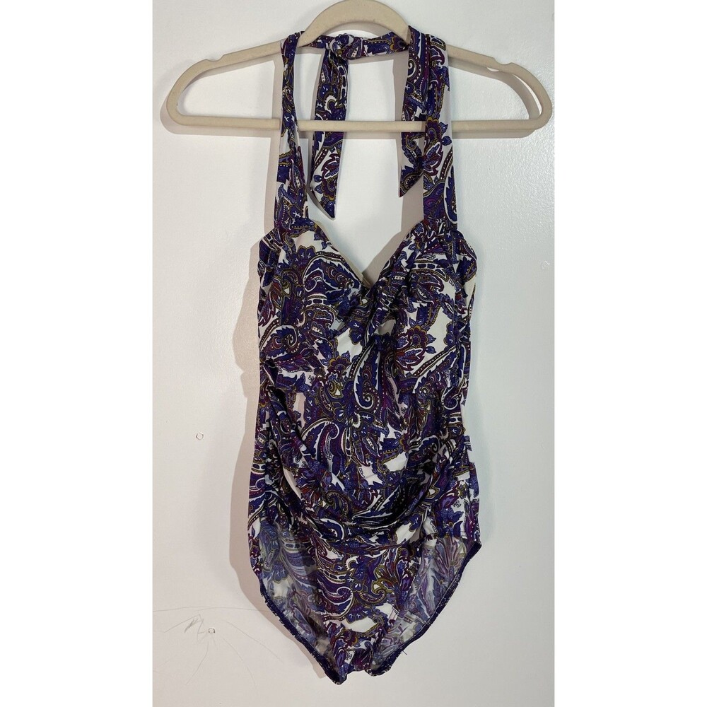 Lands End One Piece Swimsuit 14 Paisley Halter Beach Resort Cruise Slimming Pool